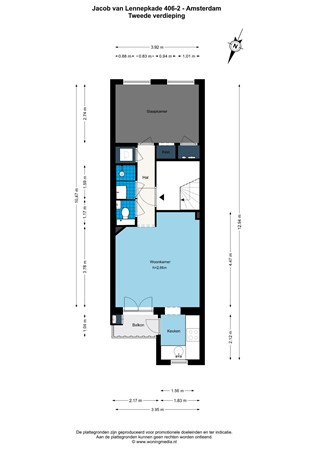 Floorplan - Jacob van Lennepkade 406-2, 1053 NN Amsterdam